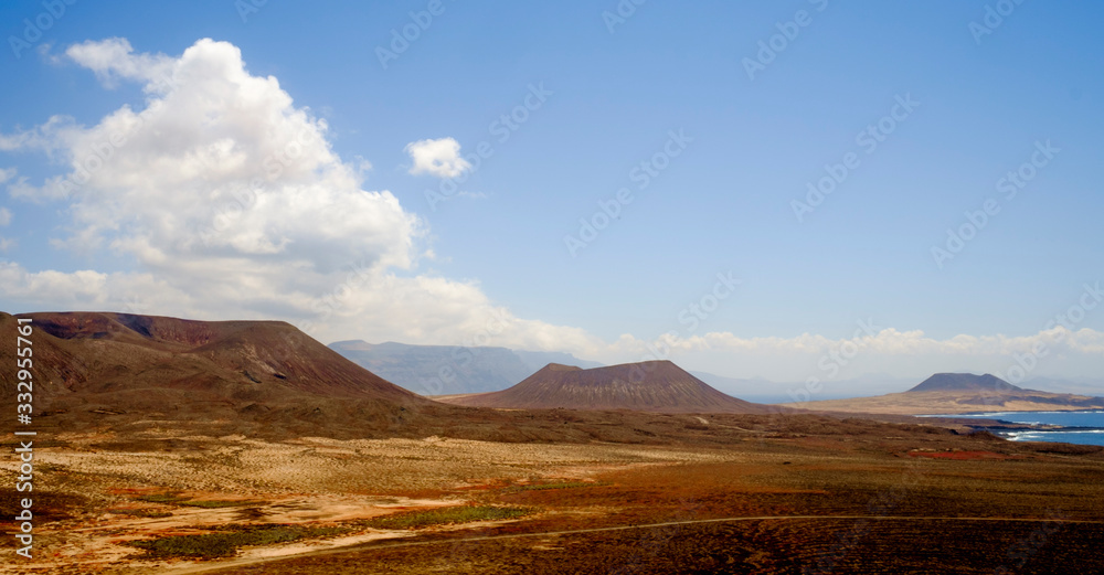 volcanic landscape from the top of the montaña bermeja volcano in la graciosa