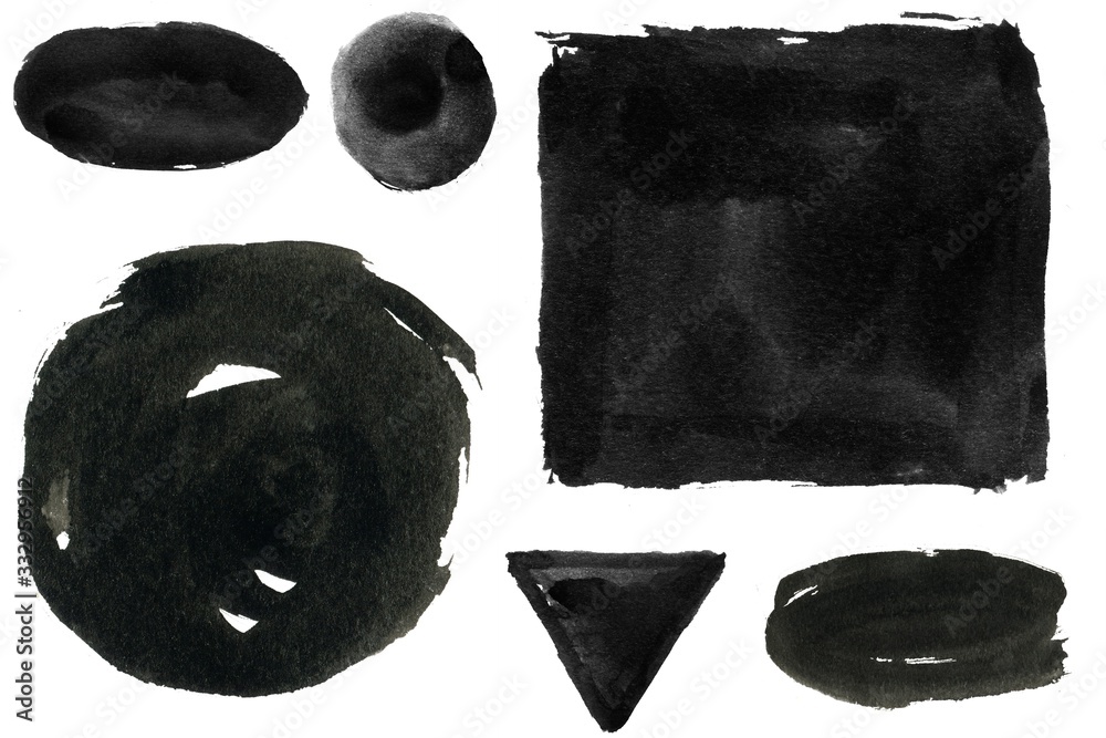 Ink geometric shape. Brush paint strokes. Texture brushes and modern grunge brush lines. Ink brush artistic design element for frame design. Isolated element.