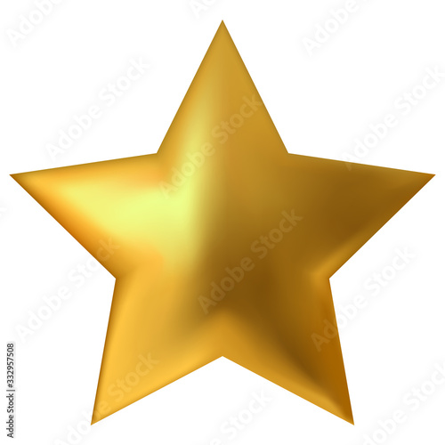 One star isolated on white background. Top View Close-Up Gold Star. vector illustration.