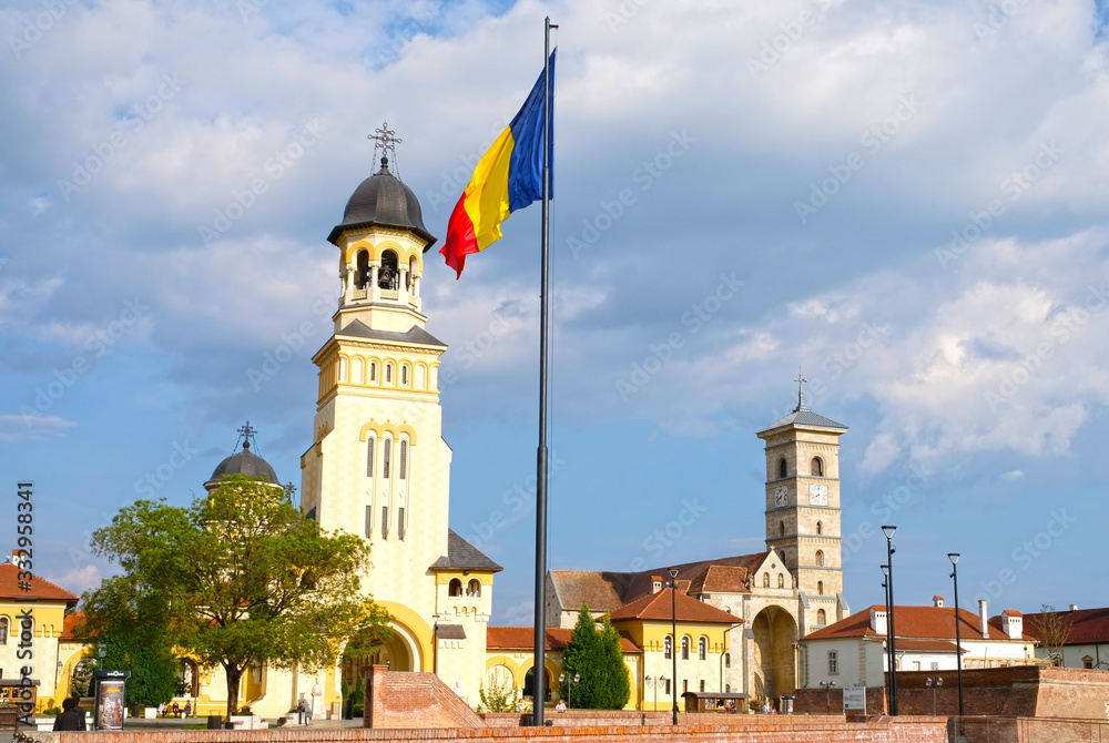 Alba Iulia Carolina Fortress in the evening sunlight, Romania