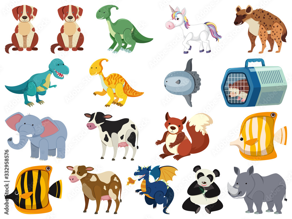 Obraz premium Large set of wild animals on white background