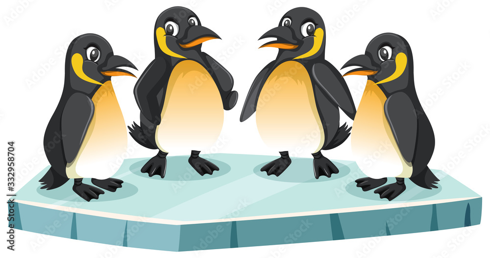 Obraz premium Four penguins on white background