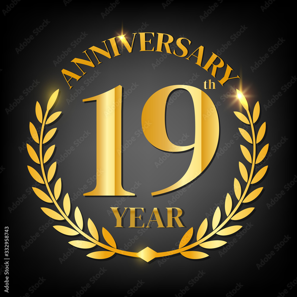 Naklejka premium 19th golden anniversary logo,
