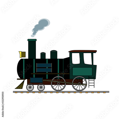 Black and green retro steam train on white background.