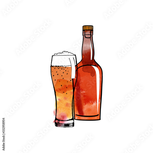 watercolor vector alkohol bottle illustration