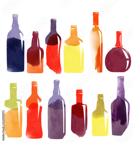 watercolor vector alkohol bottle illustration