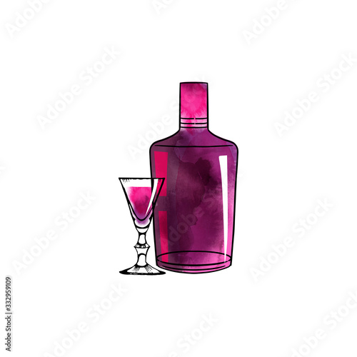 watercolor vector alkohol bottle illustration