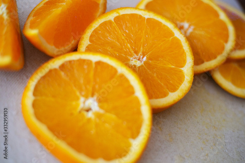 Slices of sweet orange on the table