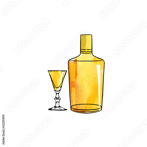 watercolor vector alkohol bottle illustration