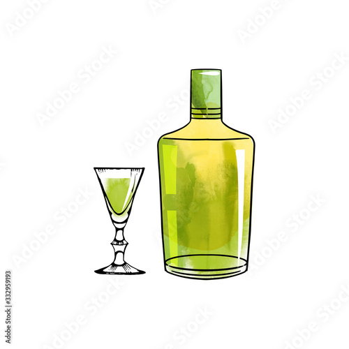 watercolor vector alkohol bottle illustration