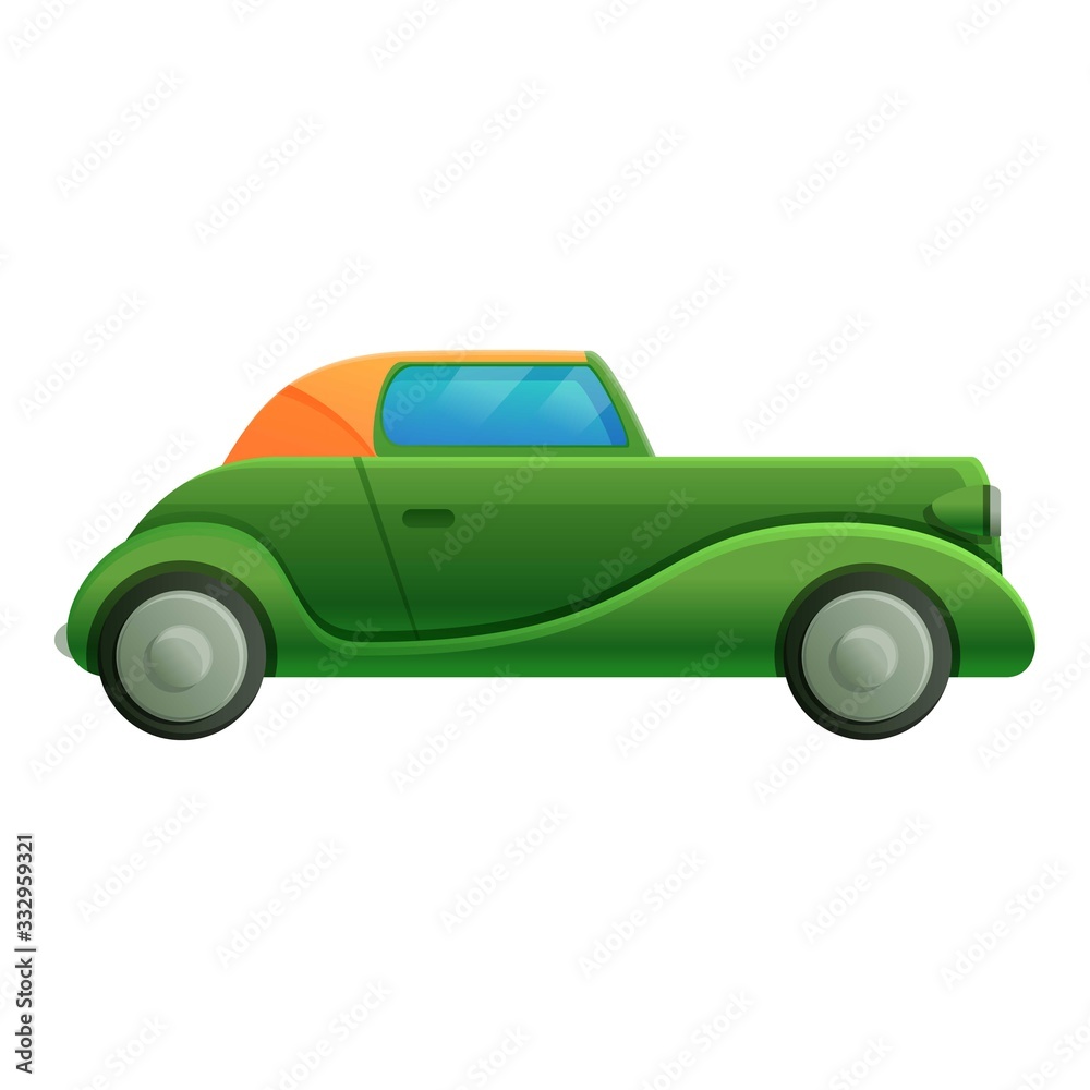 Green retro car icon. Cartoon of green retro car vector icon for web design isolated on white background