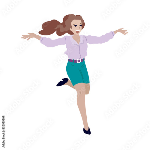 Jumping woman in casual clothes. Vector illustration