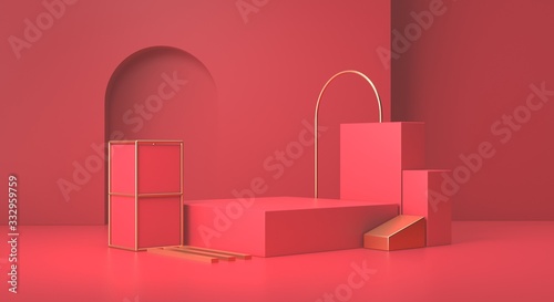 3D rendering of the red geometric background.