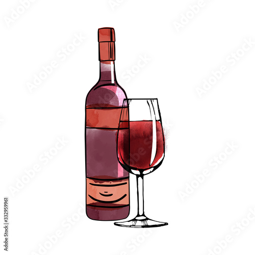watercolor vector alkohol bottle illustration
