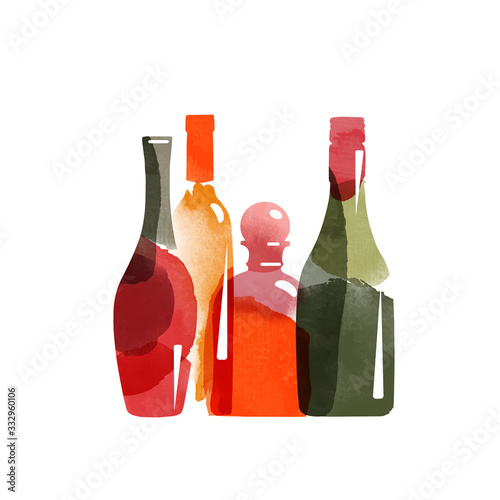watercolor vector alkohol bottle illustration