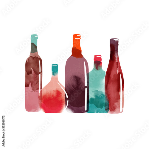 watercolor vector alkohol bottle illustration