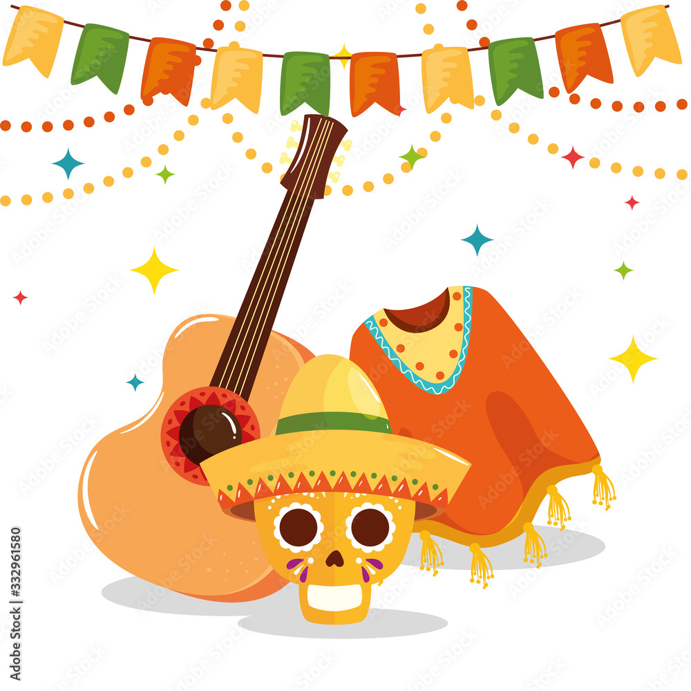 Naklejka premium skull and icons traditional of cinco de mayo vector illustration design