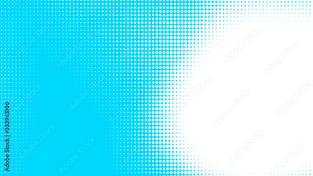 Fototapeta premium Dots halftone white blue color pattern gradient texture with technology digital background. Dots pop art comics with summer background.