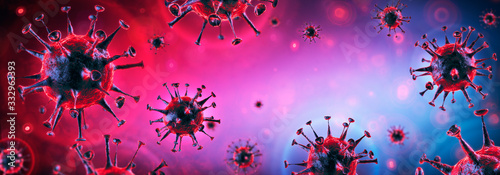 Cuadro en lienzo Covid-19 - Coronavirus In Danger Background - Virology Concept - 3d Rendering