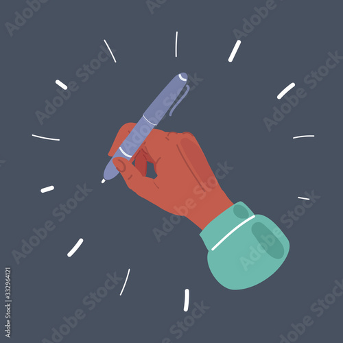 Illustration of hands with pen on dark background.
