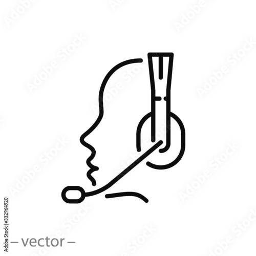 call center icon, help hot line, support operator, thin line web symbol on white background - editable stroke vector illustration eps10
