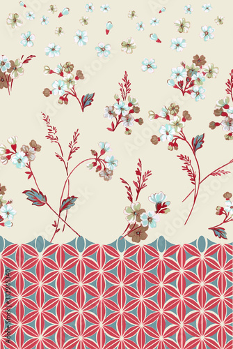 hand paintig flower, geometric border photo