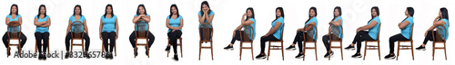 line of woman sitting on chair on white background © curto