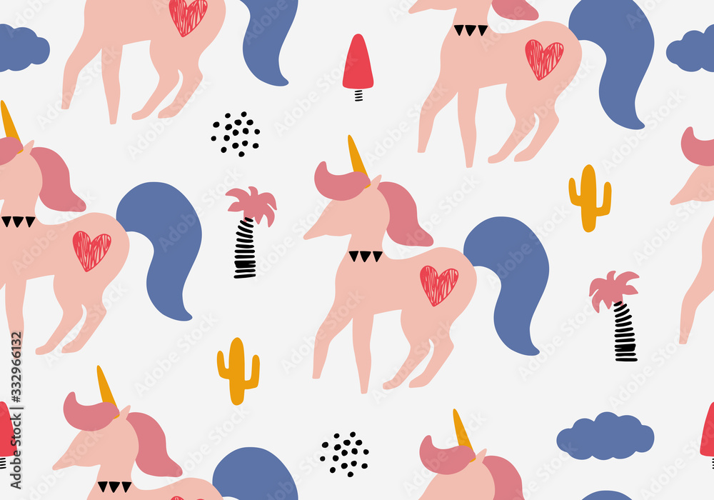 Unicorn pattern, animal cartoon background, vector digital paper