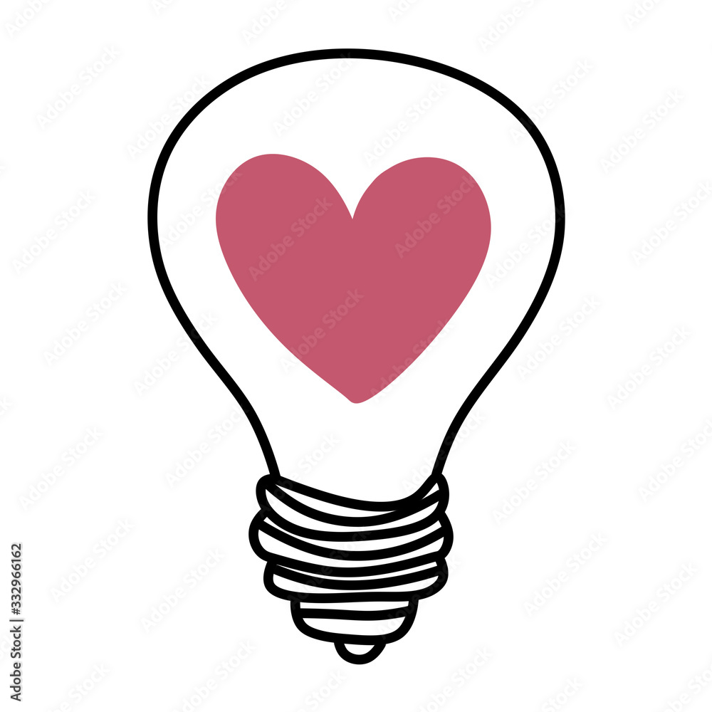 Cute light bulb with a heart children's illustration