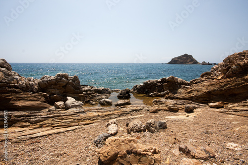 rocks outcropping near the Orbetello Lagoon. Tuscany coastline, Italy