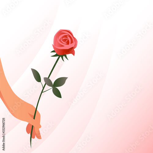 Female hand with a red rose. Romantic vector illustration about love and passion with place for text.