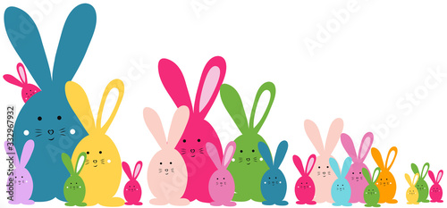 Easter banner. Easter bunny family vector illustration bright and colorful element for design