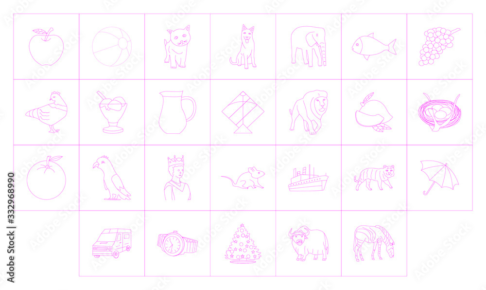Children Book ABCD to Z Complete Line Art Stroke vector illustration. Fully editable stroke. Kid tracing, coloring, activity picture reading. Children Book ABCD to Z Complete Line Art Stroke vector illustration. Fully editable stroke. Kid tracing, coloring, activity picture reading.