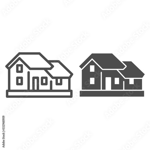 Two-story house line and solid icon. Double floor home residential cottage symbol, outline style pictogram on white background. Building sign for mobile concept and web design. Vector graphics.