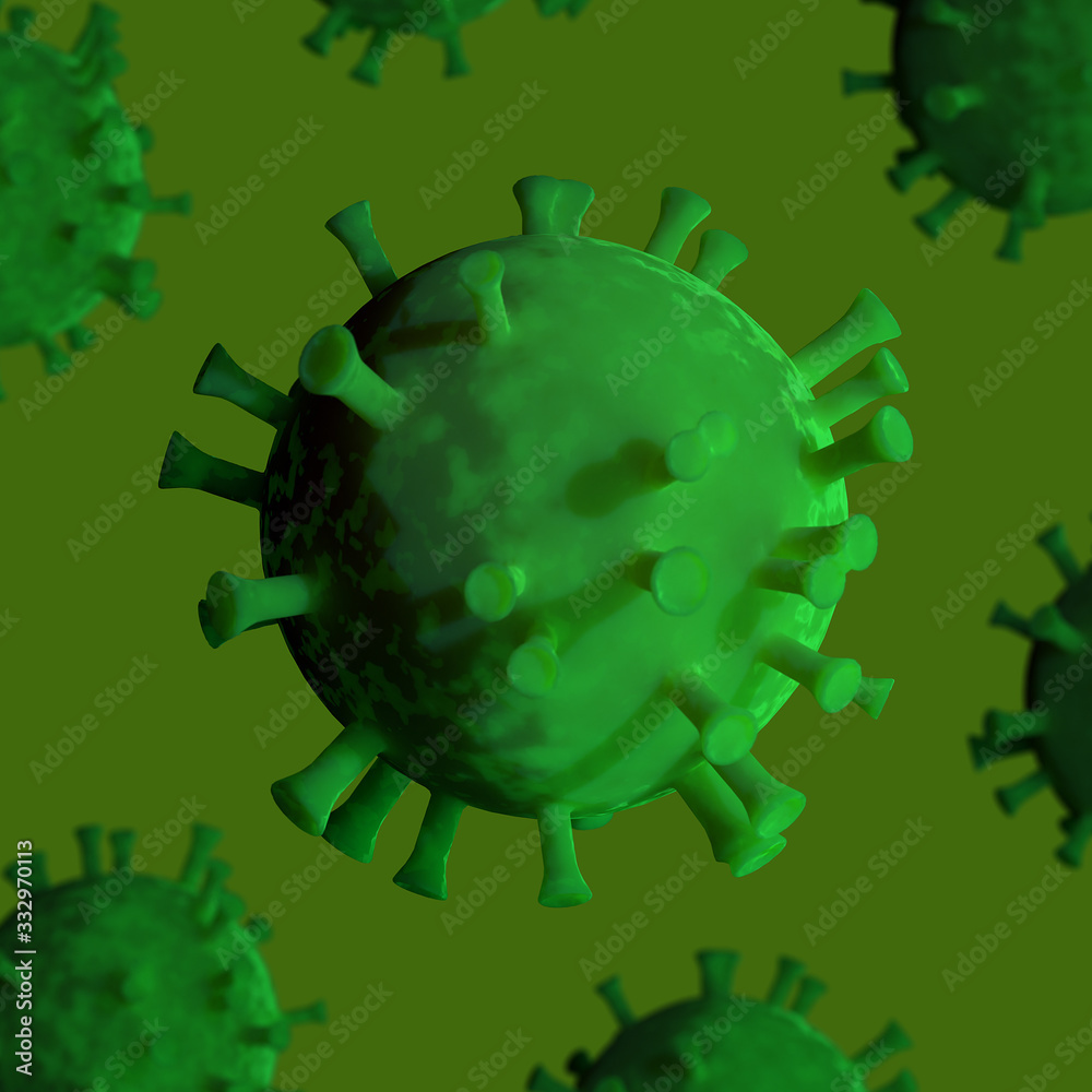 Green coronavirus on empty background, Green coronavirus on empty background,