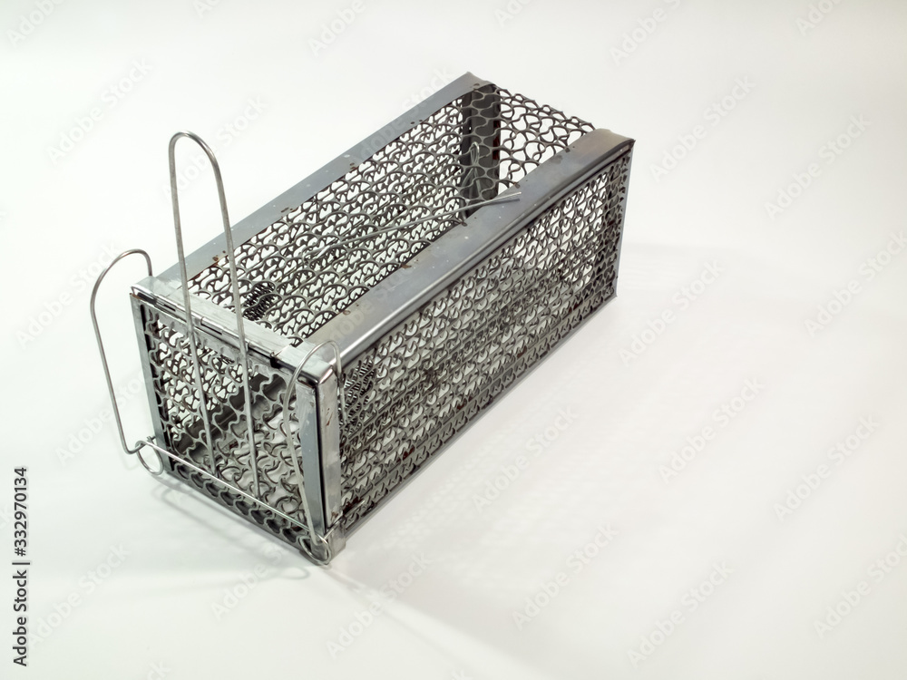 Fototapeta premium Cage mouse trap on white background