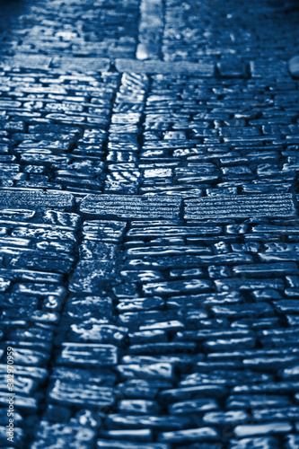 Cobblestone Pavement Background classic blue toned