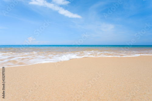 Sea view from tropical beach with sunny sky. Phuket beach Thailand.