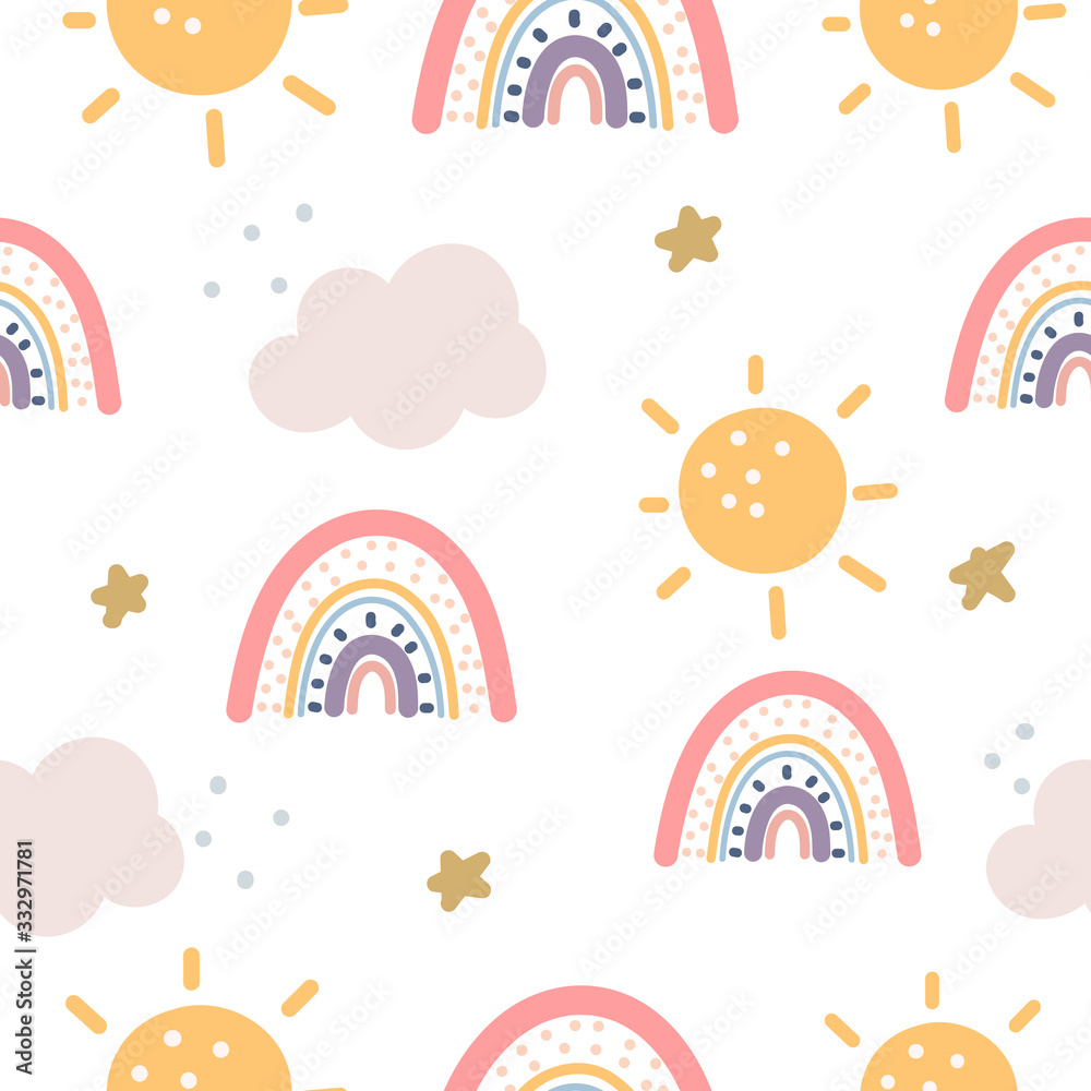 rainbow and stars seamless pattern on background. vector rainbow and stars seamless pattern on background. vector