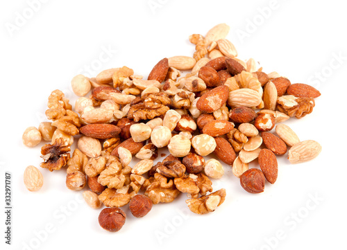 Variation of freh nuts over white background