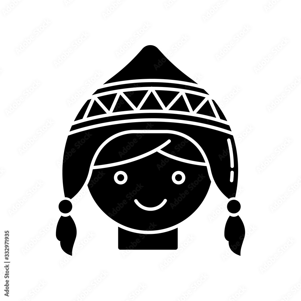 Handknit hat black glyph icon. Cute peruvian girl in chullo. Traditional  woolen headwear Andean culture. National costume part. Silhouette symbol on  white space. Vector isolated illustration Stock Vector | Adobe Stock