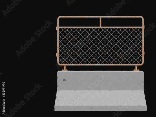 Isolated rusty barrier on black background