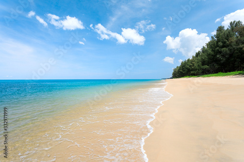 Sea view from tropical beach with sunny sky. Phuket beach Thailand.