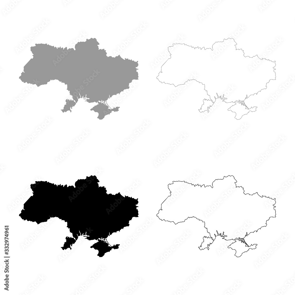 Map Ukraine icon outline set black grey color vector illustration flat style image