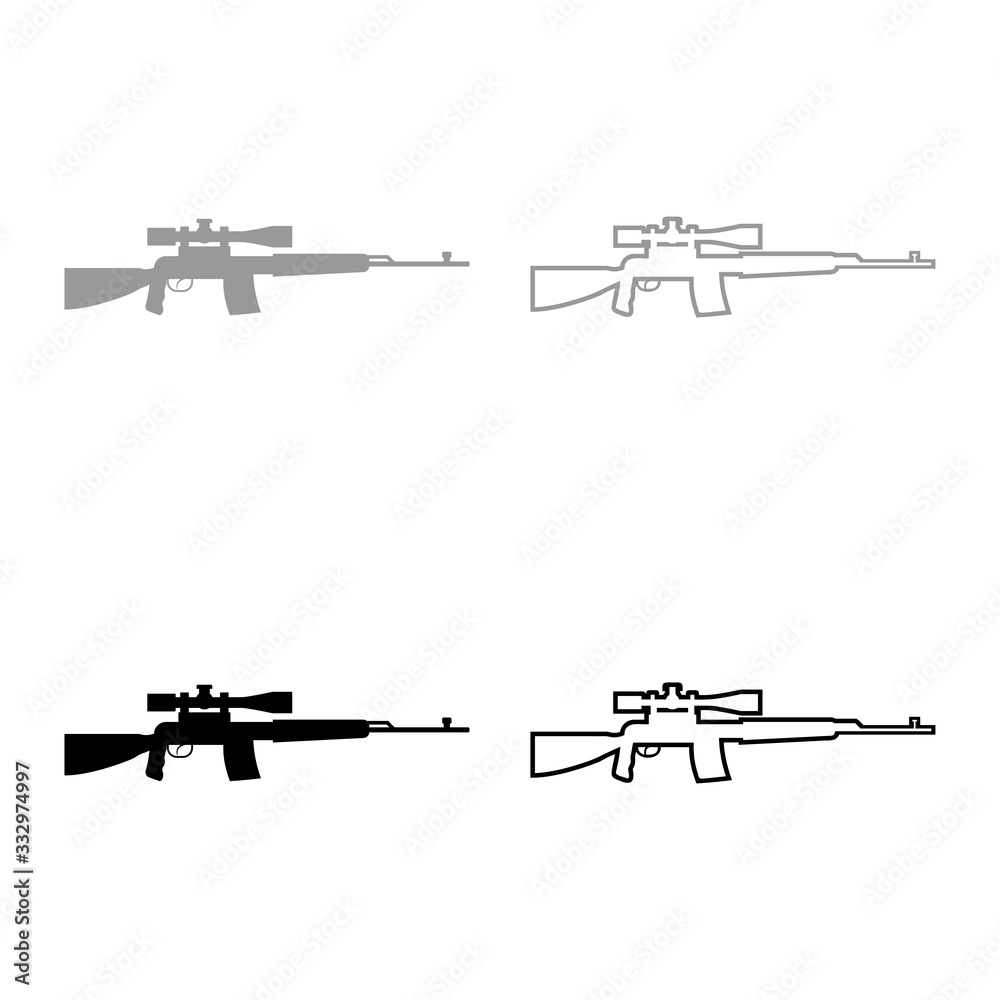 Sniper rifle icon outline set black grey color vector illustration flat style image Sniper rifle icon outline set black grey color vector illustration flat style image