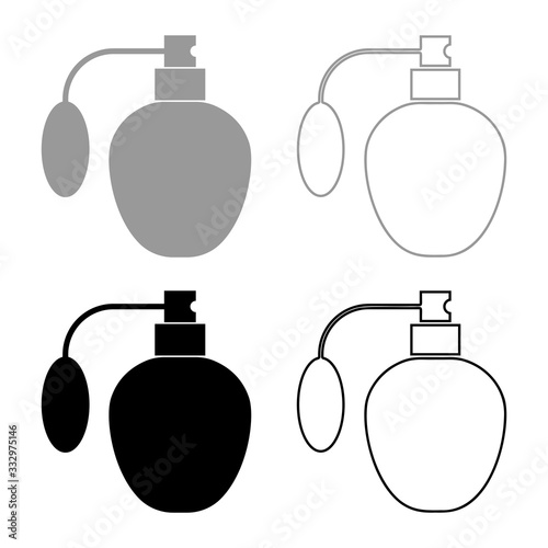 Retro deodorant Perfume bottle with atomizer or spray pump icon outline set black grey color vector illustration flat style image