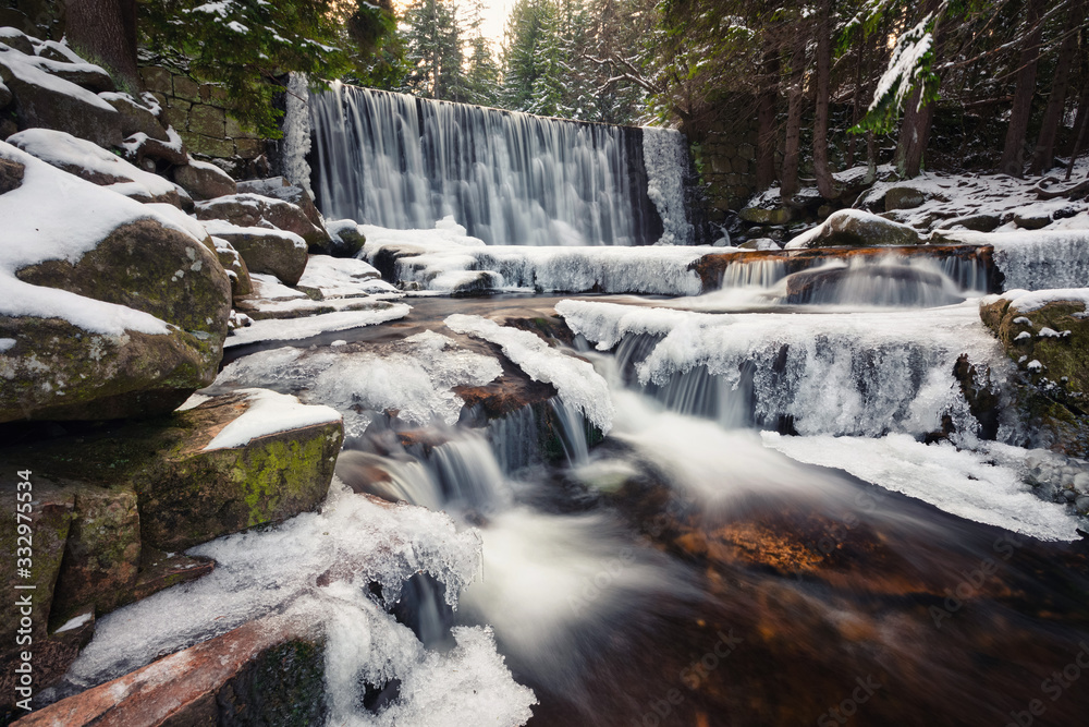 Karpacz, Poland. Winter view of Wild Waterfall (Dziki Wodospad) Karpacz, Poland. Winter view of Wild Waterfall (Dziki Wodospad)