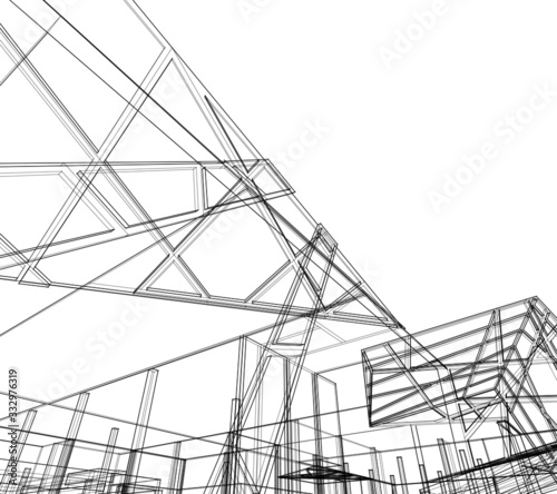 architecture building linear vector 3d illustration 