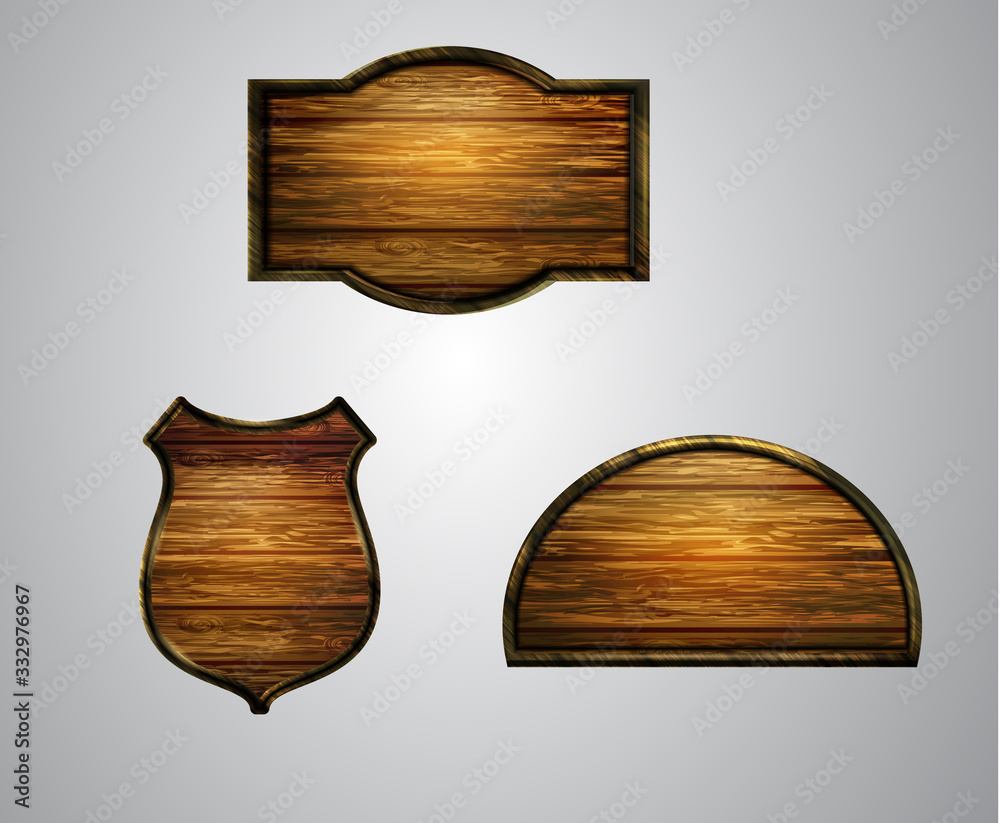 Naklejka premium Vector realistic illustration of wooden signboard