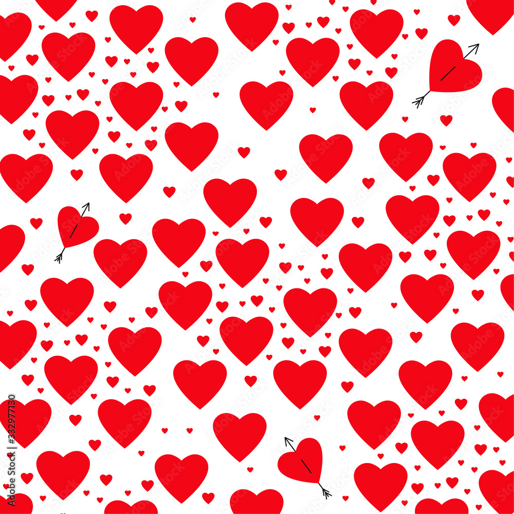 Vector print with a red heart. Love and arrow. Vector background.